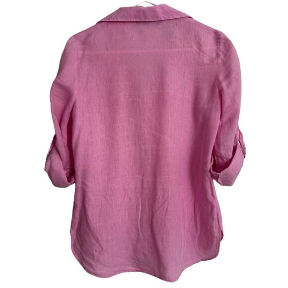 Zara Long Sleeve Linen Button Down Shirt S Pink - Picture 6 of 11